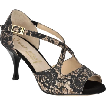 Nada Mas Tango-Sandalette Martina Spitze mit  beige 7 cm